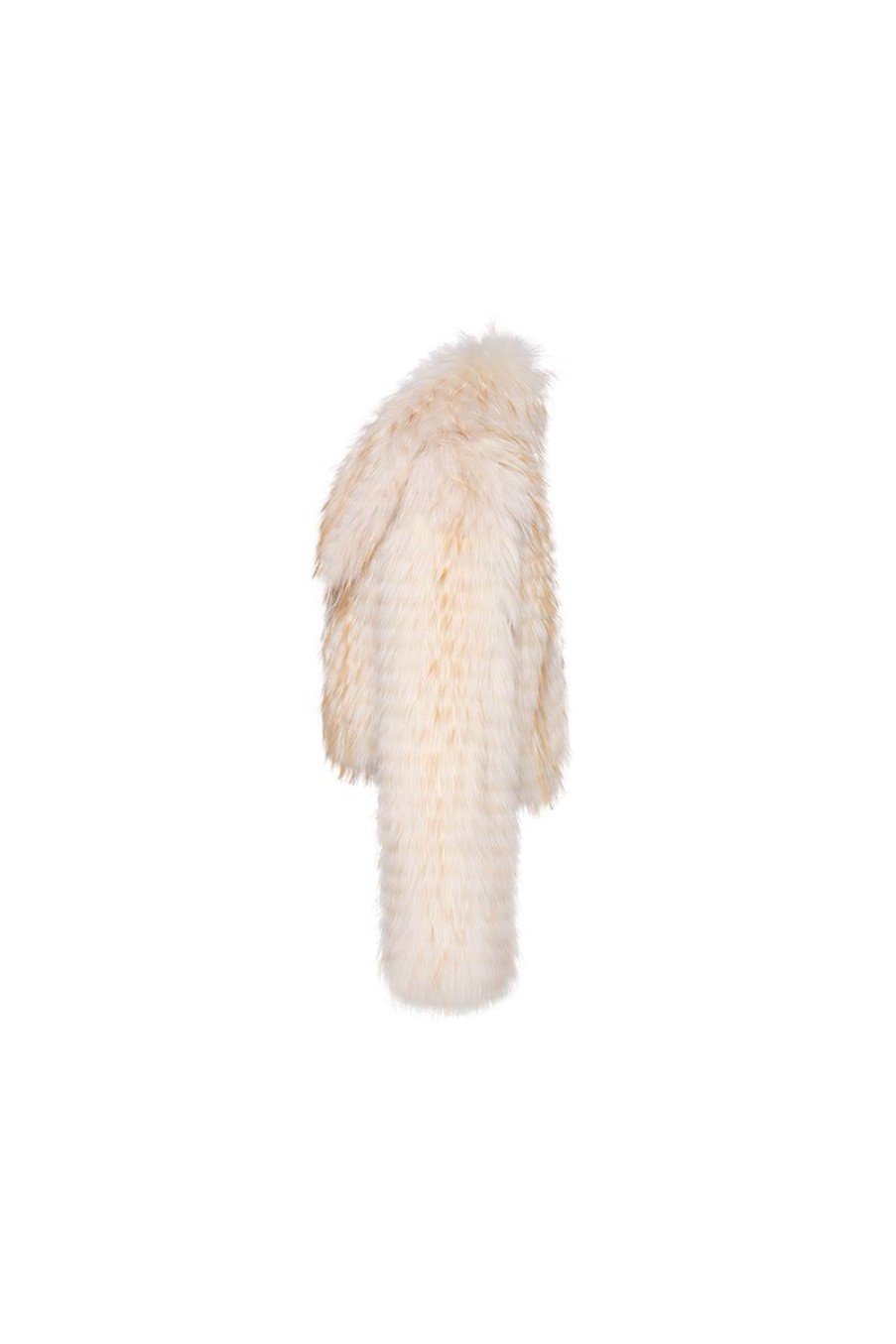 OZLANA Full Fur Jackets | Wide Lapel Crop Raccoon Fur Jacket(Cream )