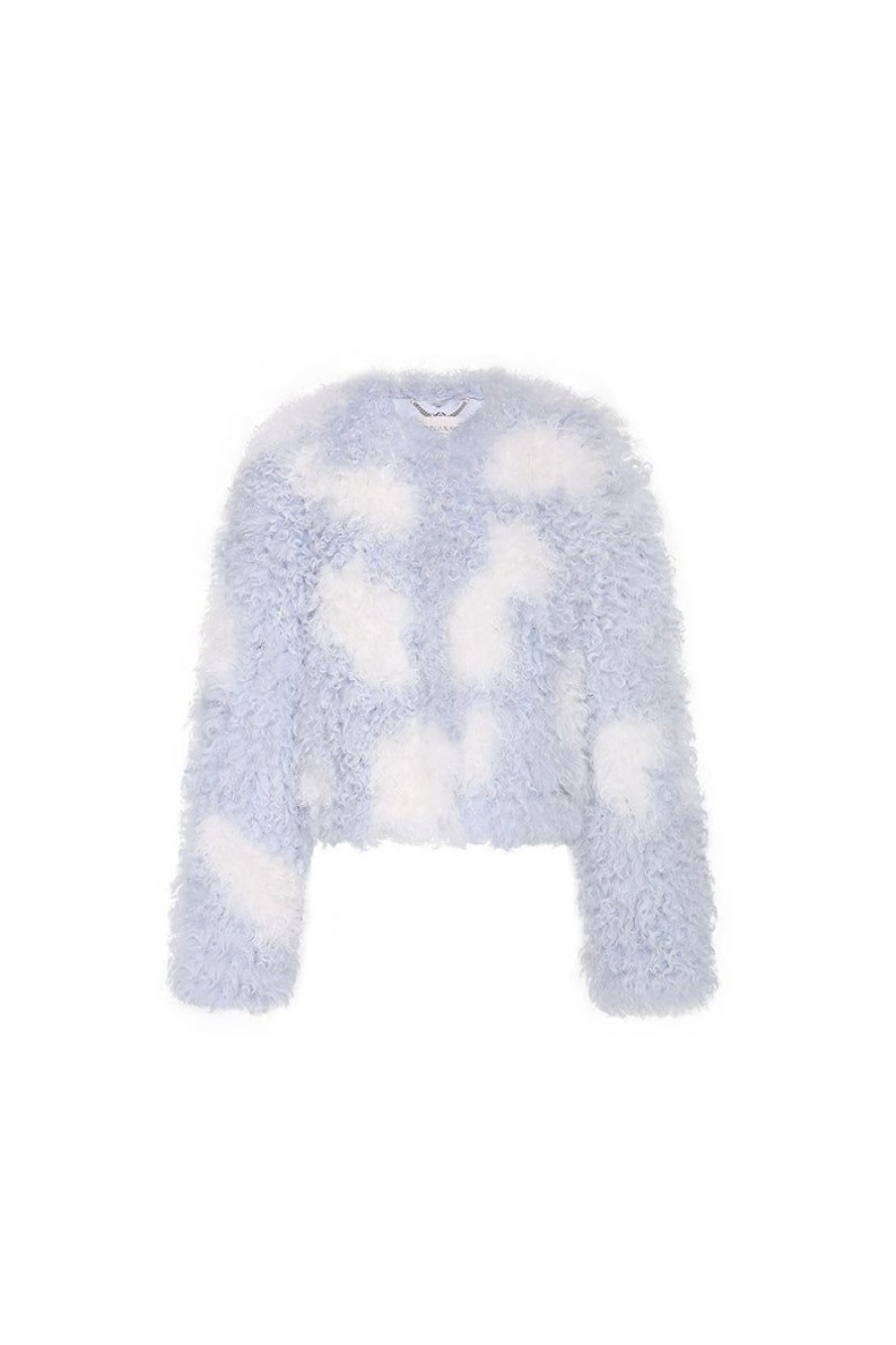 OZLANA Full Fur Jackets | Bubble Round Neck Shearling Wool Jacket(Blue)