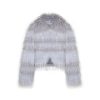 OZLANA Full Fur Jackets | Striped V Neck Crop Raccoon Fur Jacket(Grey Stripe)