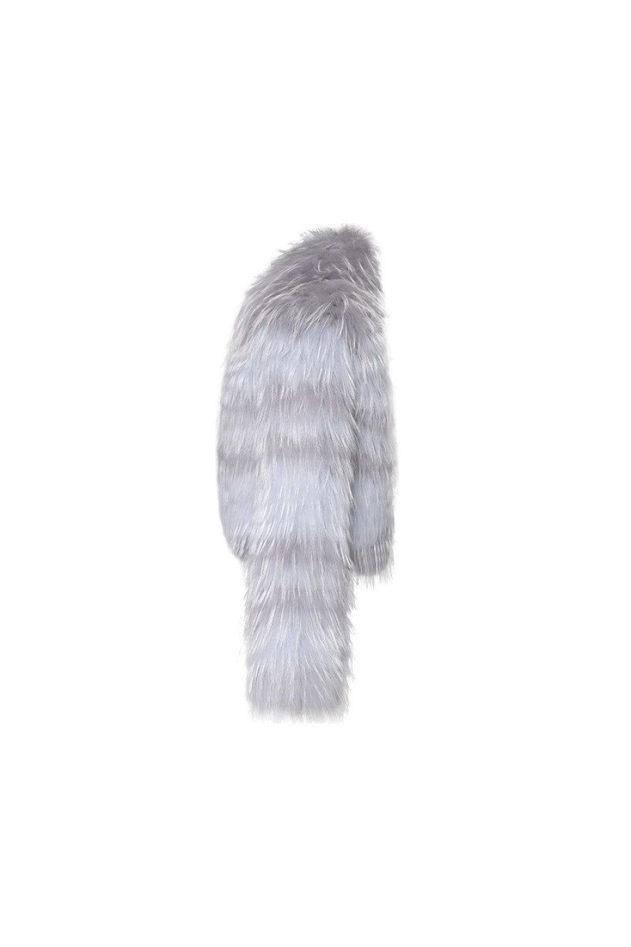 OZLANA Full Fur Jackets | Striped V Neck Crop Raccoon Fur Jacket(Grey Stripe)