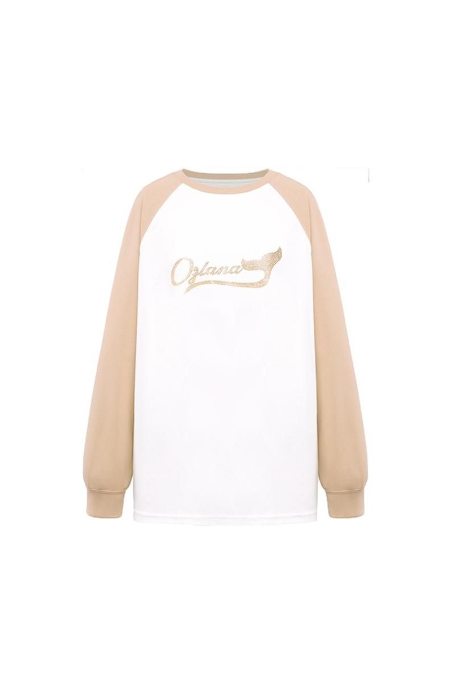 OZLANA Tee Shirts | Raglan Contrast Sleeve Sweatshirt (Camel)