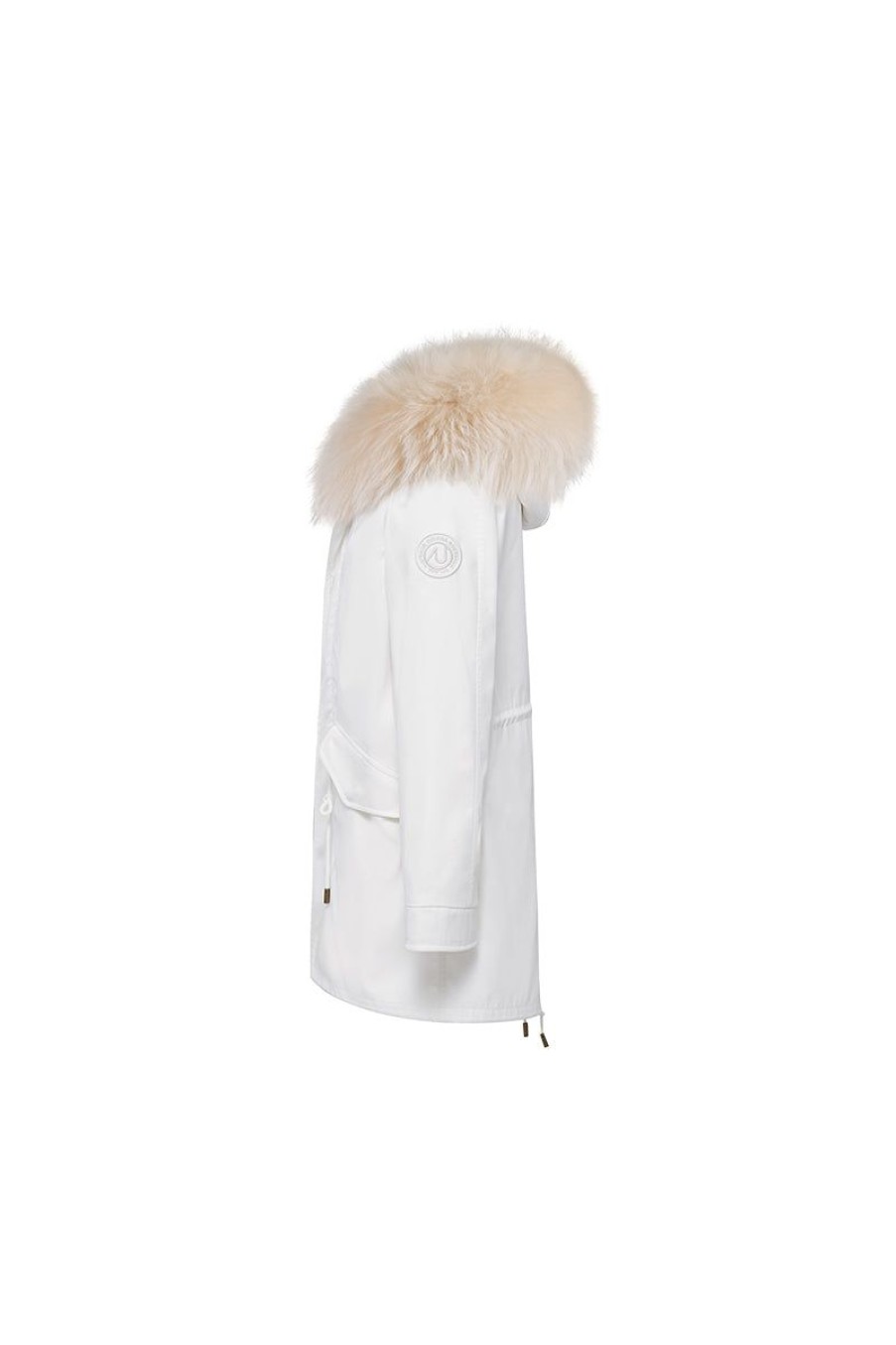 OZLANA Classic & Designer Parkas | White+Classic Creamy Raccoon