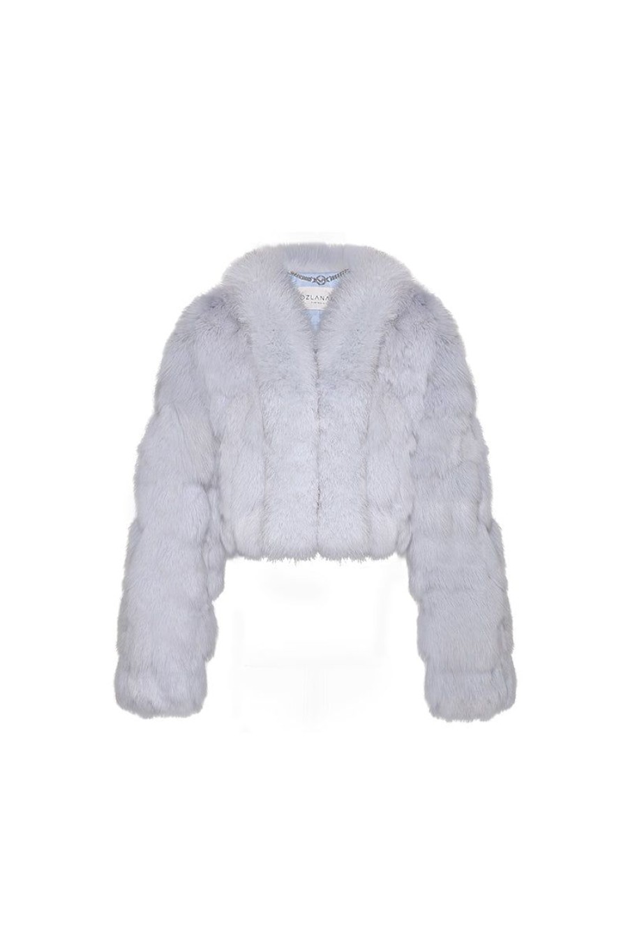 OZLANA Full Fur Jackets | Cloud Bubble Crop V Neck Fox Fur Jacket (Blue)