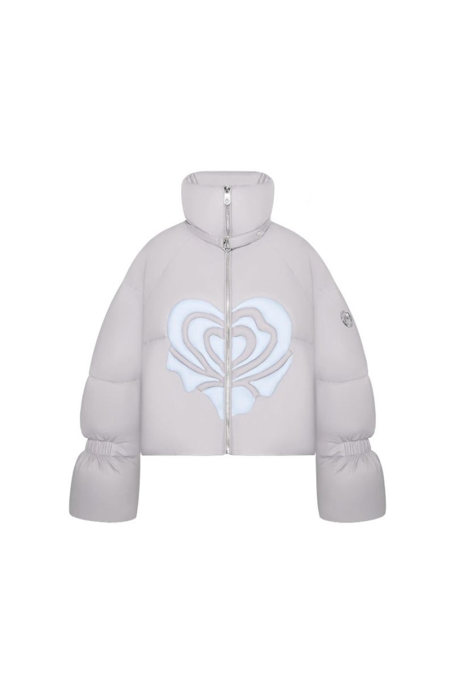 OZLANA Down Puffer Jackets | Melting Rose Heart Puffer Jacket(Light Grey)