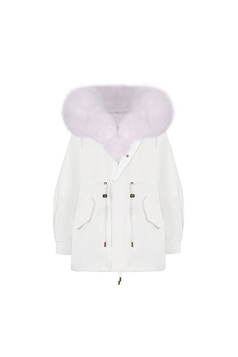 OZLANA Classic & Designer Parkas | Whiteoversize Parka+Purple Snow