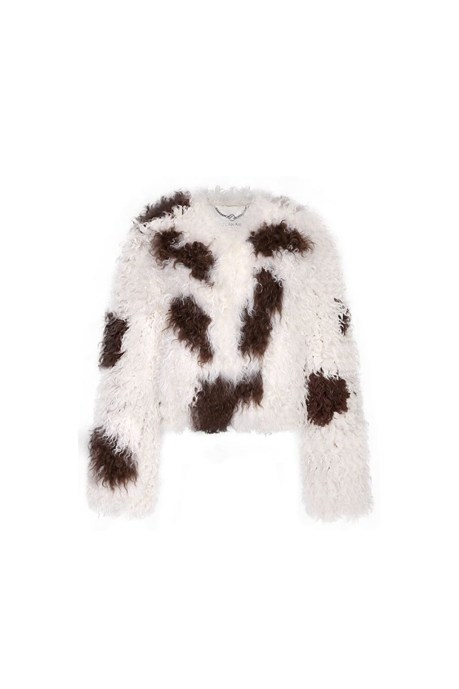 OZLANA Wool Shearling Jackets | Bubble Round Neck Shearling Wool Jacket(Brown)