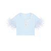 OZLANA Tops | Sea Shells Feather Cropped Tee(Blue)