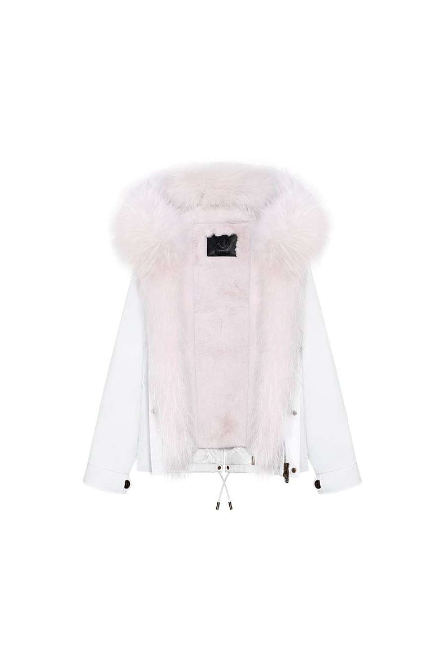 OZLANA Classic & Designer Parkas | White Short Oversize Parka+White Rabbit Fur/Raccoon Fur