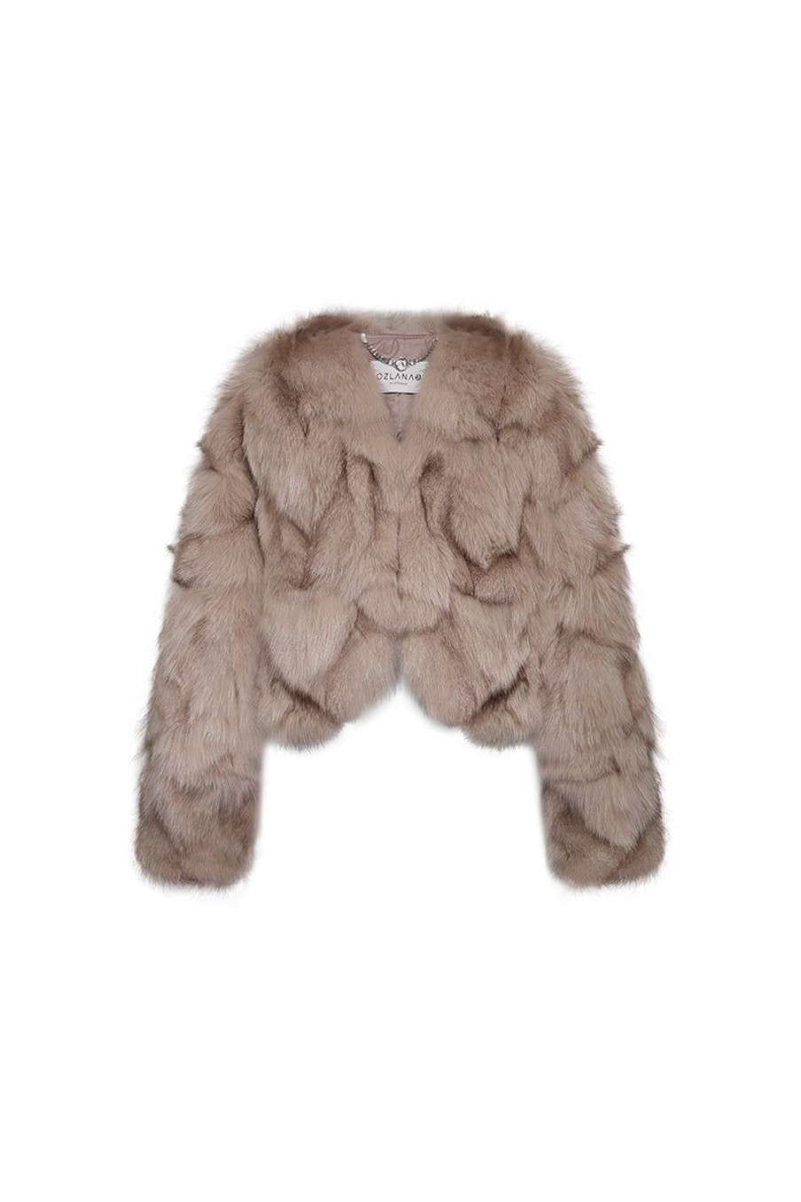 OZLANA Full Fur Jackets | Classic Crop V Neck Fox Fur Jacket (Dark Grey)