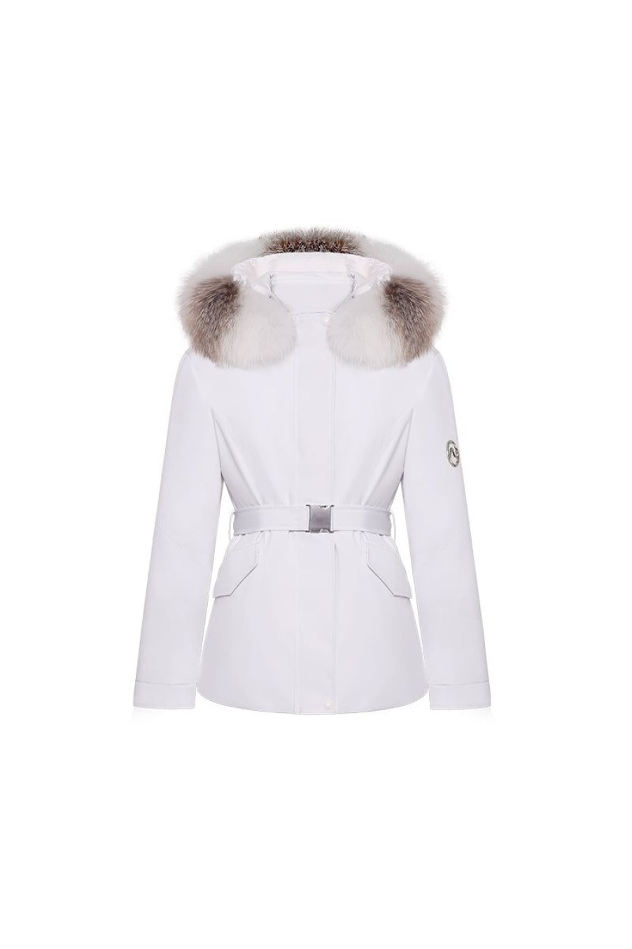 OZLANA Down Puffer Jackets | Sculpt Fox Fur Collar Down Jacket(Grayish-White)