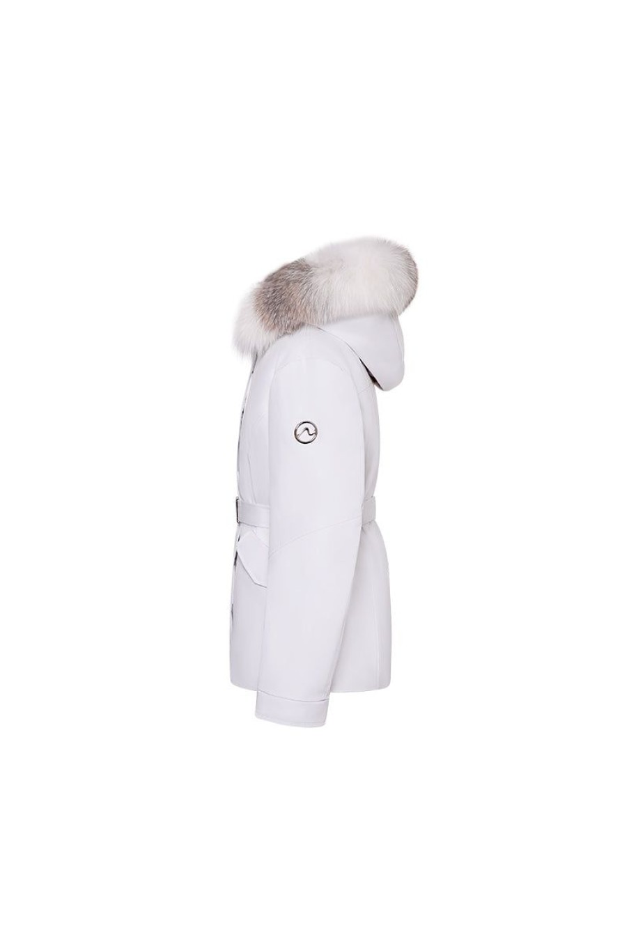 OZLANA Down Puffer Jackets | Sculpt Fox Fur Collar Down Jacket(Grayish-White)