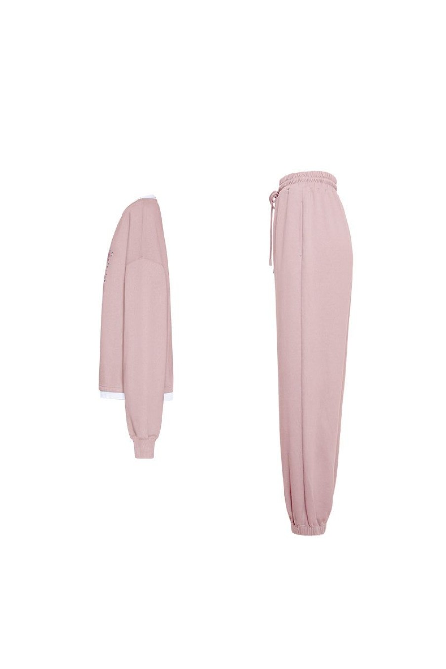 OZLANA Matching Sets | Butterfly Oversized Sweatshirt Set(Pink)