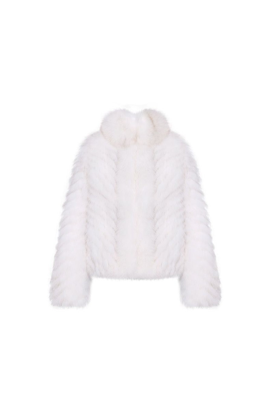 OZLANA Full Fur Jackets | Pom Pom Collar Fox Fur Jacket(White)