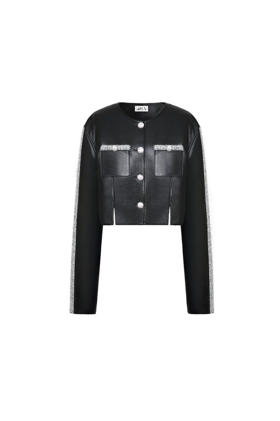 OZLANA Tops | Ozln Mirrorball Contrast Cropped Eco Leather Blazer (Black)