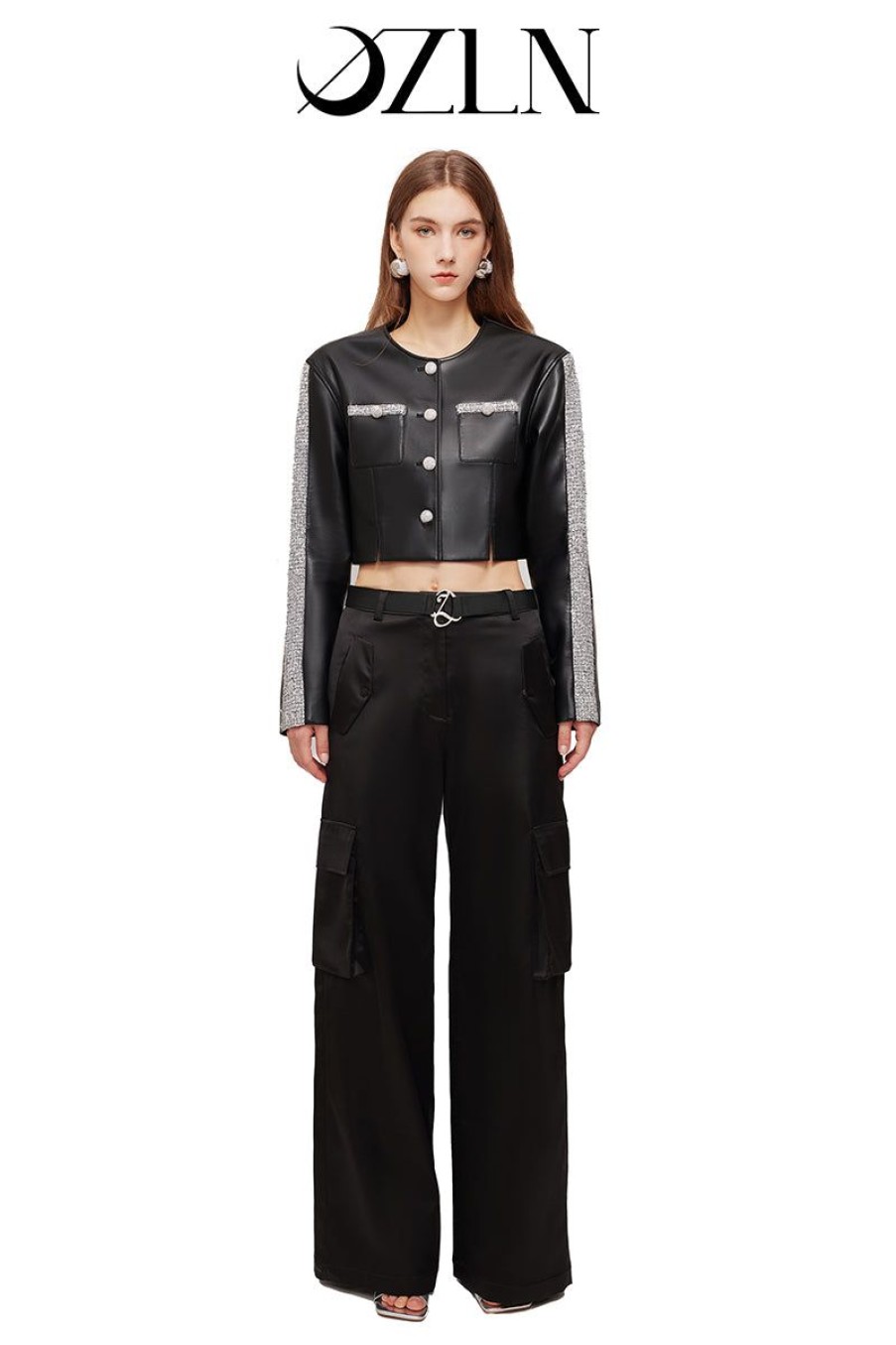 OZLANA Tops | Ozln Mirrorball Contrast Cropped Eco Leather Blazer (Black)