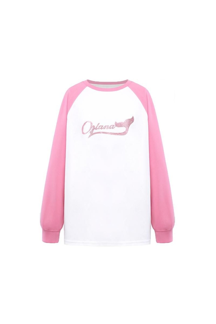 OZLANA Tee Shirts | Raglan Contrast Sleeve Sweatshirt (Rose Red)