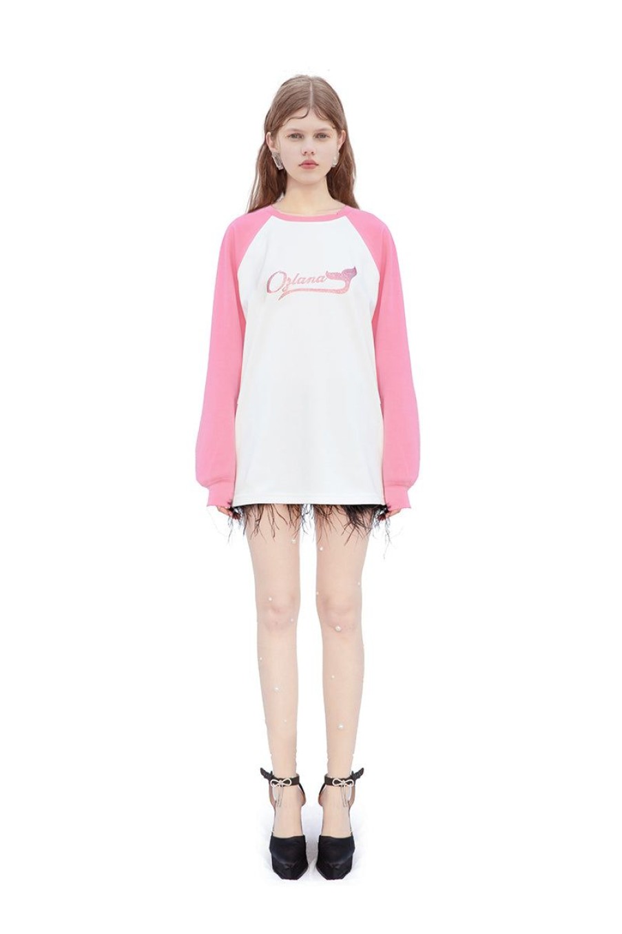 OZLANA Tee Shirts | Raglan Contrast Sleeve Sweatshirt (Rose Red)