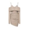 OZLANA Knits | Ozln Off Shoulder Strap Glitz Knit Dress(Camel)