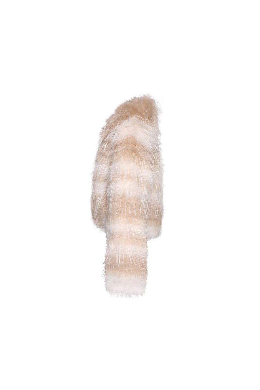 OZLANA Full Fur Jackets | Striped V Neck Crop Raccoon Fur Jacket(Chestnut Stripe)