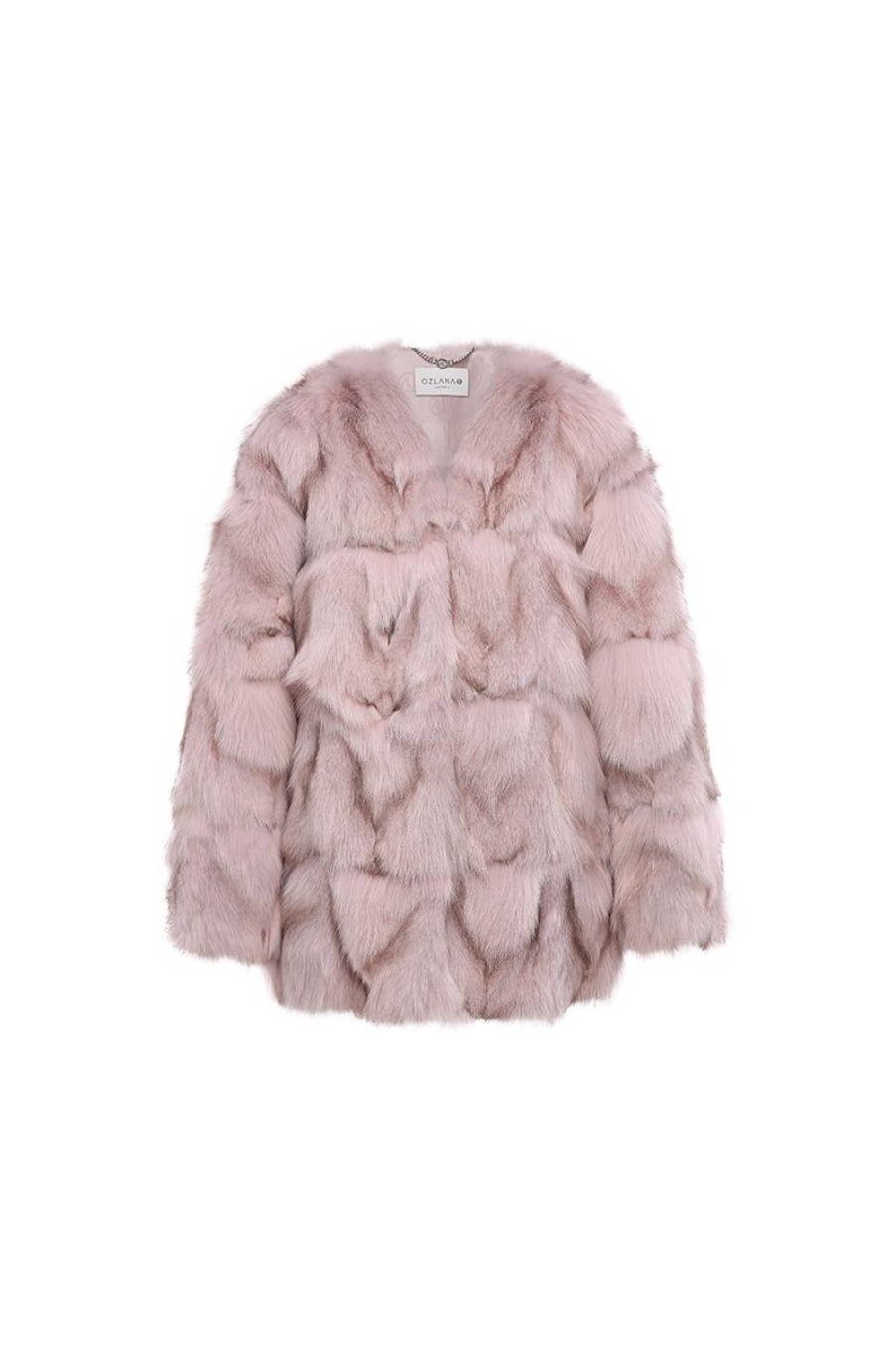 OZLANA Full Fur Jackets | Classic Round Neck Longline Fox Fur Jacket (Pink)