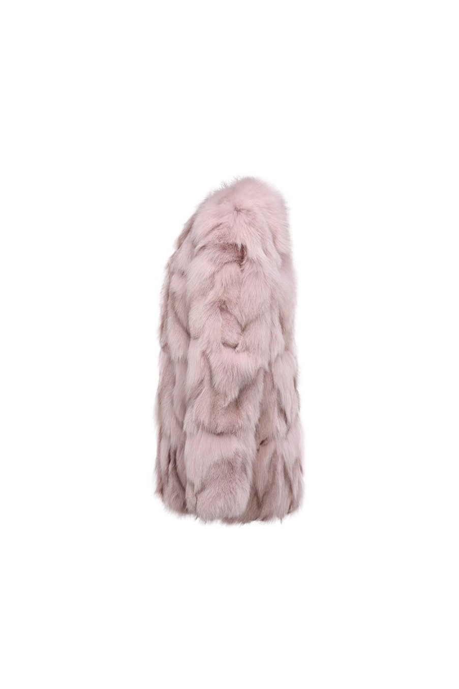 OZLANA Full Fur Jackets | Classic Round Neck Longline Fox Fur Jacket (Pink)