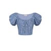 OZLANA Ozln | Ozln Puff Sleeve Ruched Cropped Shirt(Blue)