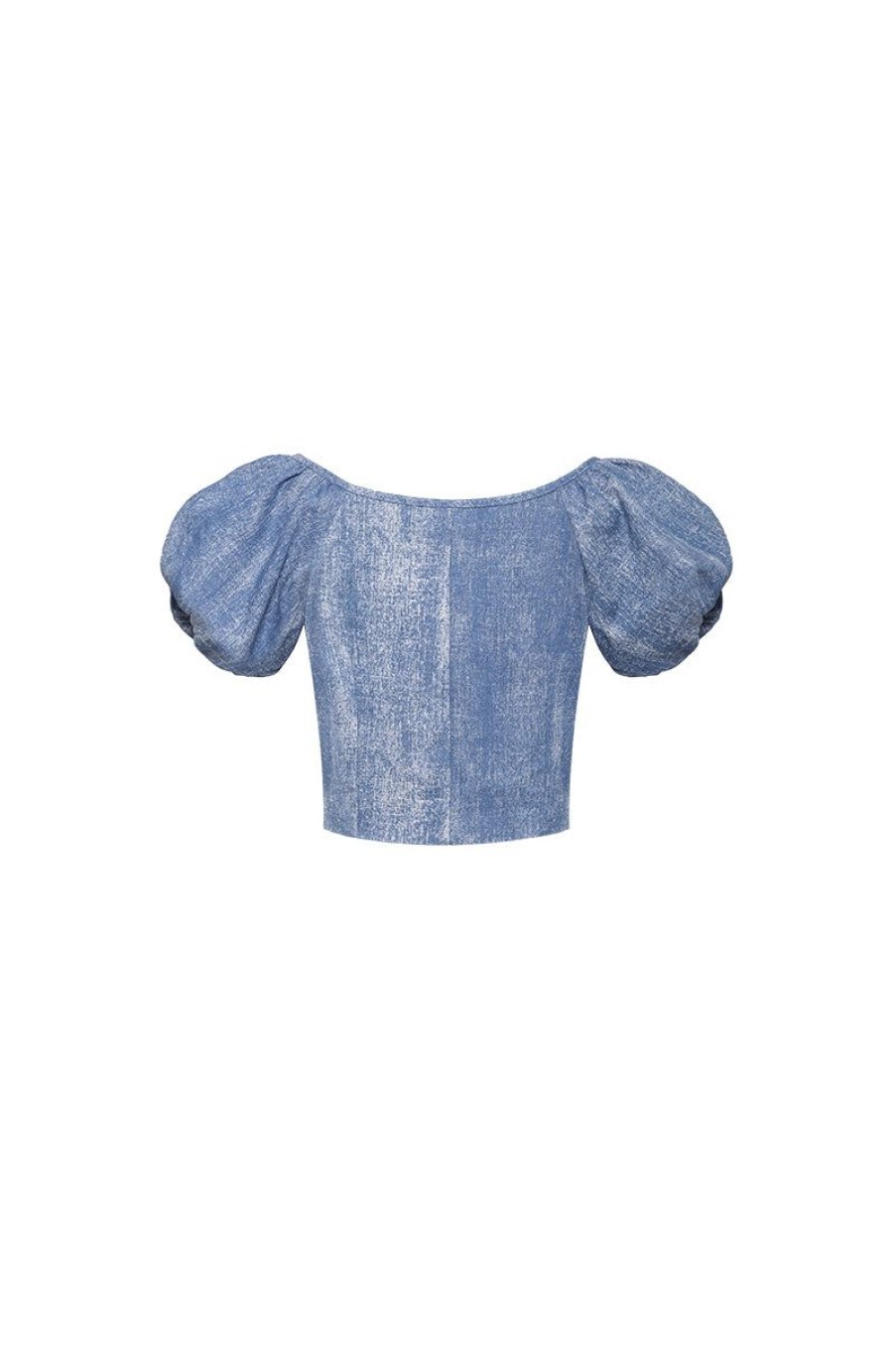 OZLANA Ozln | Ozln Puff Sleeve Ruched Cropped Shirt(Blue)