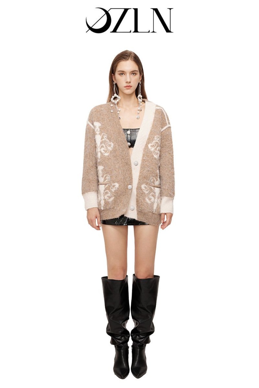 OZLANA Tops | Ozln Asymmetric Chandelier Knit Cardigan(Camel)