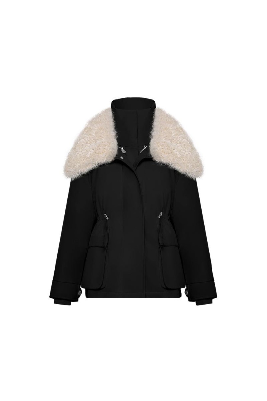 OZLANA Down Puffer Jackets | Avenue Wool Shearling Collar Multi-Wear Down Jacket(Black)