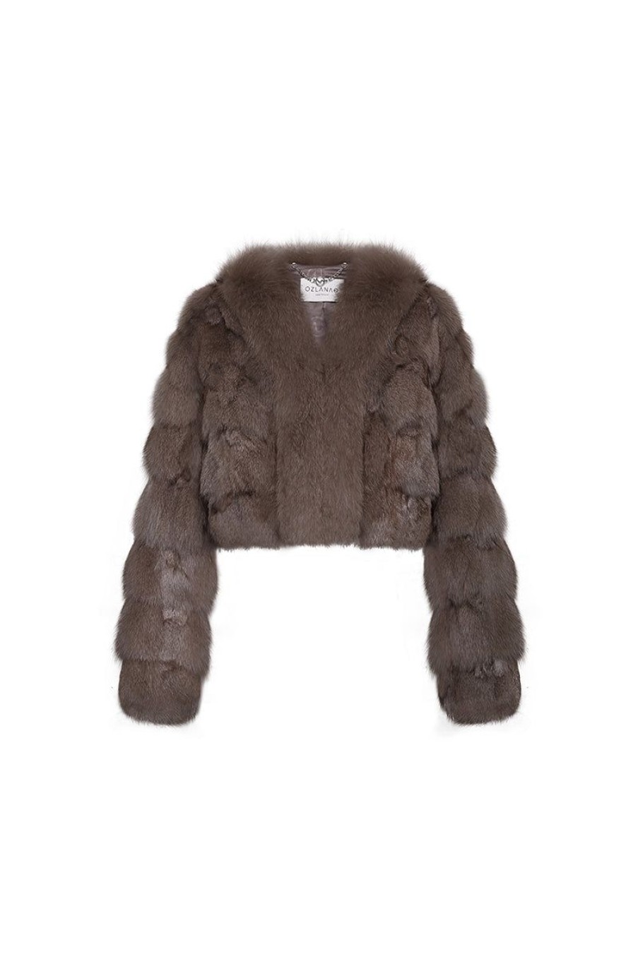 OZLANA Full Fur Jackets | Cloud Bubble Crop V Neck Fox Fur Jacket (Mocha)