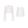 OZLANA Matching Sets | Sequin Embellished Tweed Mini Skirt Set(Cream)