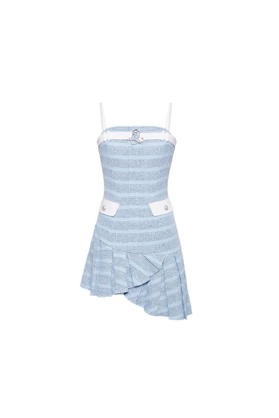 OZLANA Dresses & Sets | Ozln Tweeddrop Waist Pleated Dress (Blue)