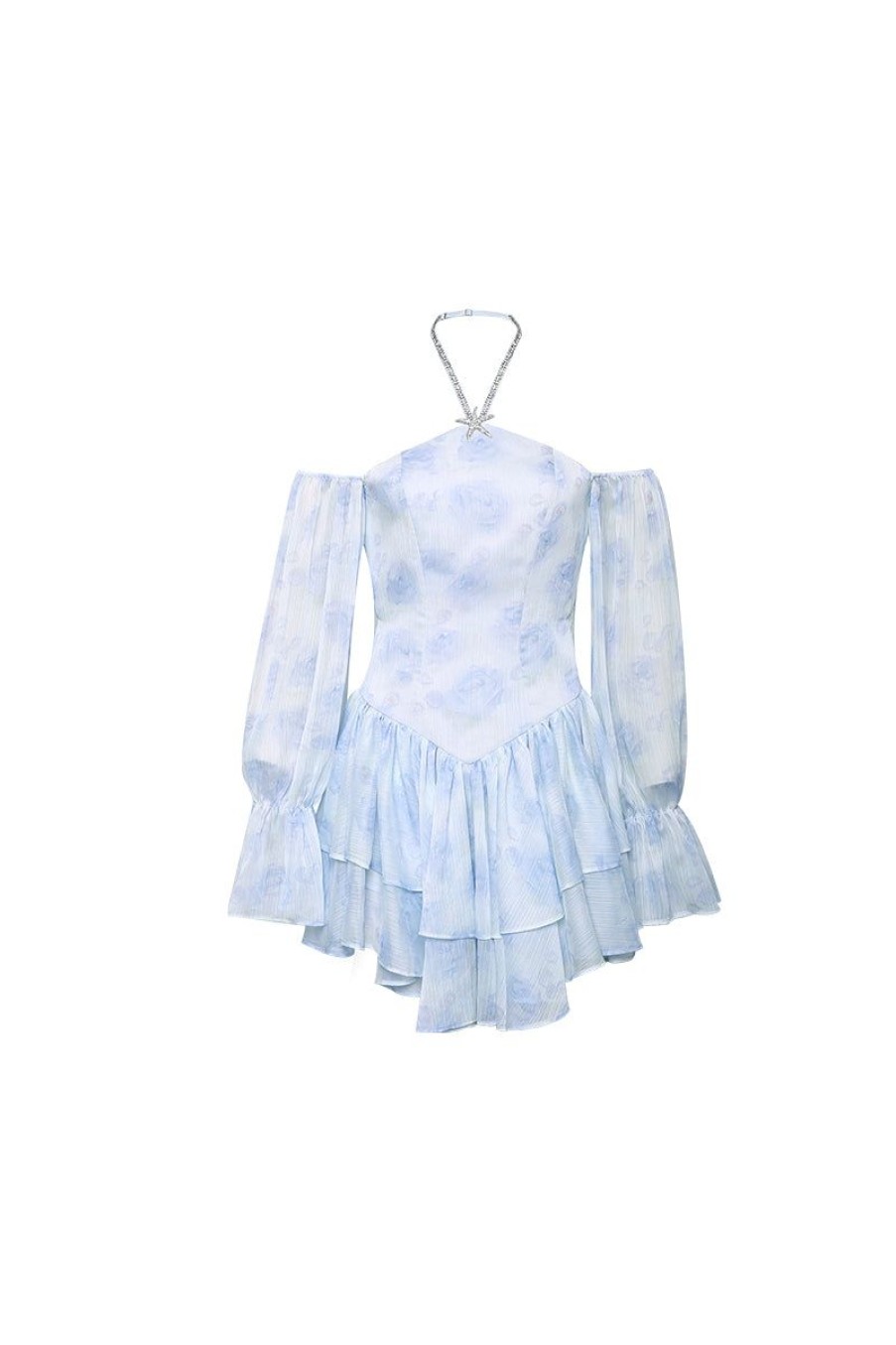 OZLANA Dresses & Sets | The Great Wave Halterneck Ruffle Dress(Blue)