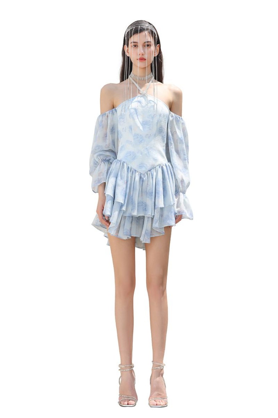 OZLANA Dresses & Sets | The Great Wave Halterneck Ruffle Dress(Blue)