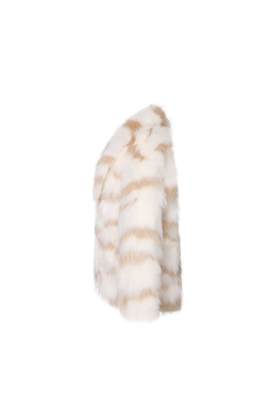 OZLANA Omniverse: Milan Runway Collection | Zebra Wide Lapel Racoon Fur Jacket(Cream)