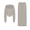 OZLANA Ozln | Ozln Heart Rose Hoodie Sweat Suit Maxi Skirt Set(Grey)