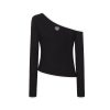 OZLANA Ozln | Ozln Slant Off Shoulder Knit Top(Black)