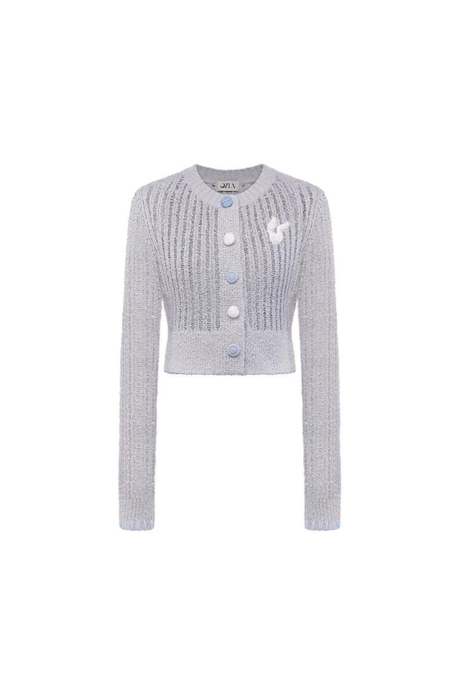 OZLANA Ozln | Contrast Button Knitted Cardigan (Grey)