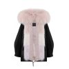 OZLANA Classic & Designer Parkas | Black Oversize Parka +Pink Ice Cream