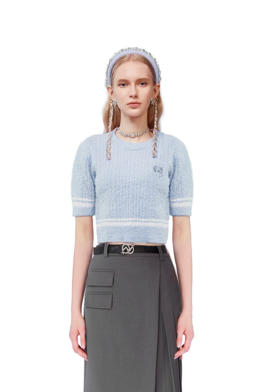 OZLANA Knits | Diamond Doll Crop Knit (Blue)