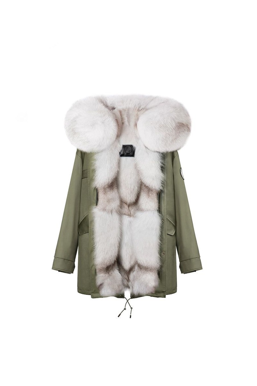 OZLANA Classic & Designer Parkas | Khaki Green + Classic Snow Fox