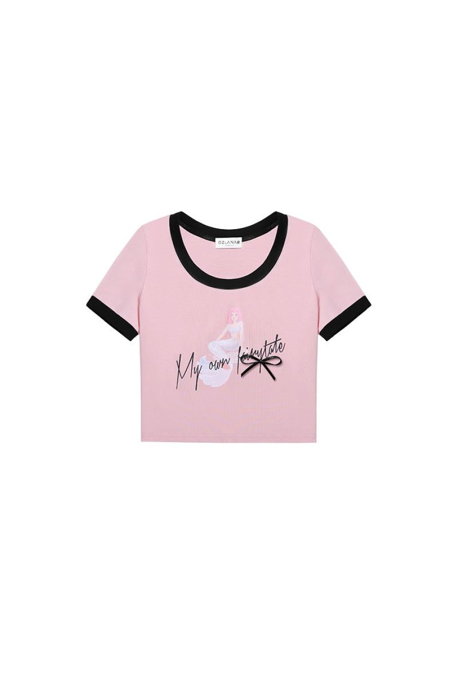 OZLANA Tee Shirts | My Own Fairytale Cropped Ringer Tee(Pink)