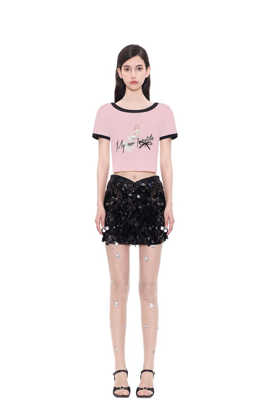 OZLANA Tee Shirts | My Own Fairytale Cropped Ringer Tee(Pink)