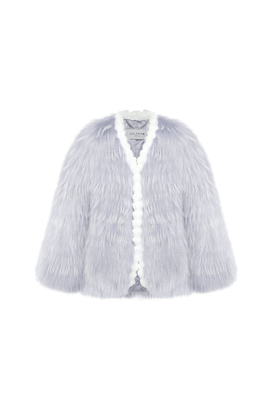 OZLANA Full Fur Jackets | Plaza V Neck Raccoon Fur Jacket(Blue)