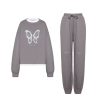 OZLANA Matching Sets | Butterfly Oversized Sweatshirt Set(Grey)