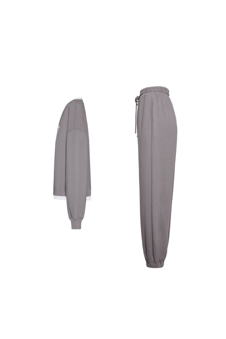 OZLANA Matching Sets | Butterfly Oversized Sweatshirt Set(Grey)