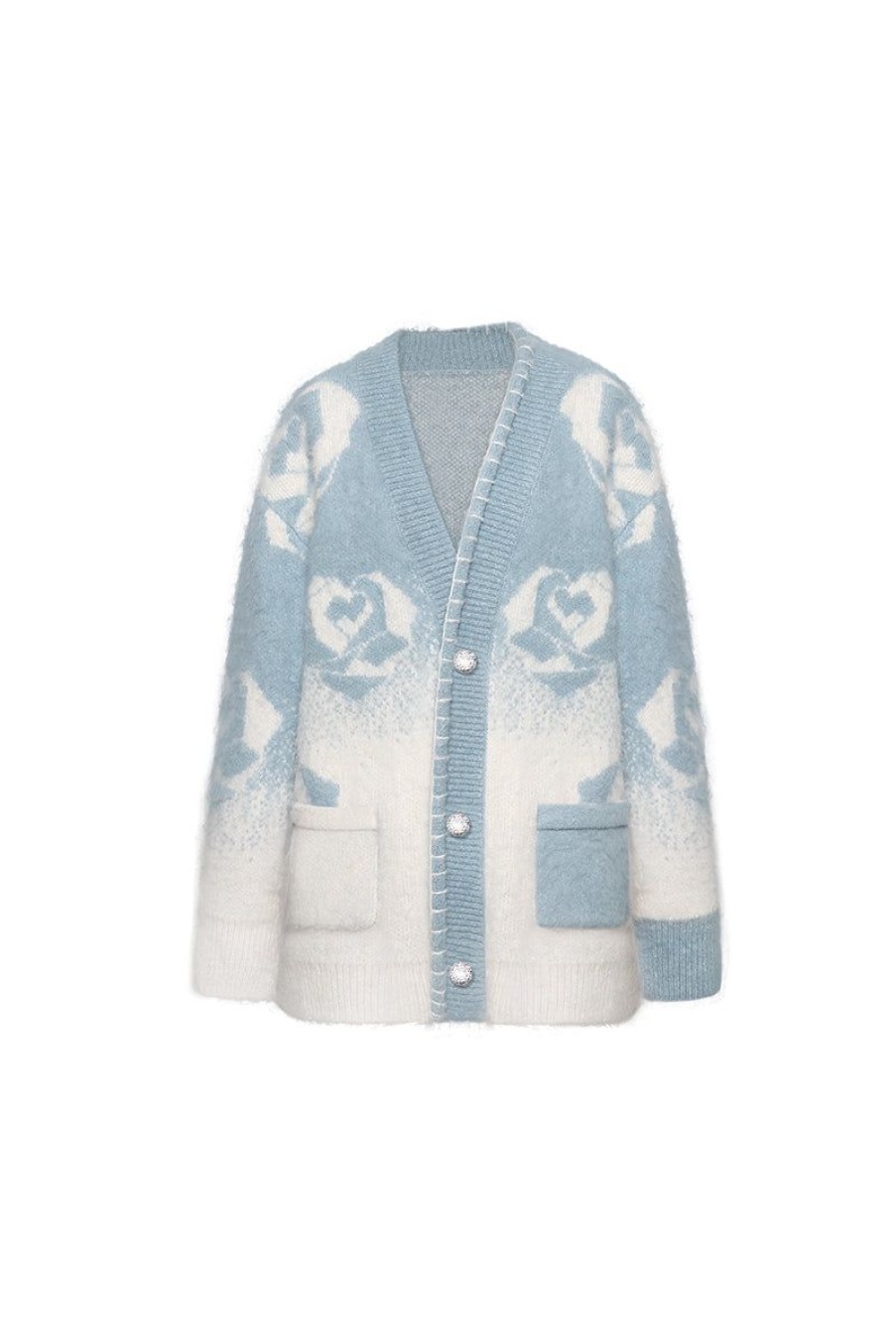 OZLANA Ozln | Ozln Rose Gradient Knit Cardigan(Blue)