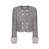 OZLANA Tweeds | Ozln Square Neck Tweed Jacket With Detachable Faux Fur(Grey)