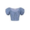 OZLANA Tops | Ozln Puff Sleeve Ruched Cropped Shirt(Blue)