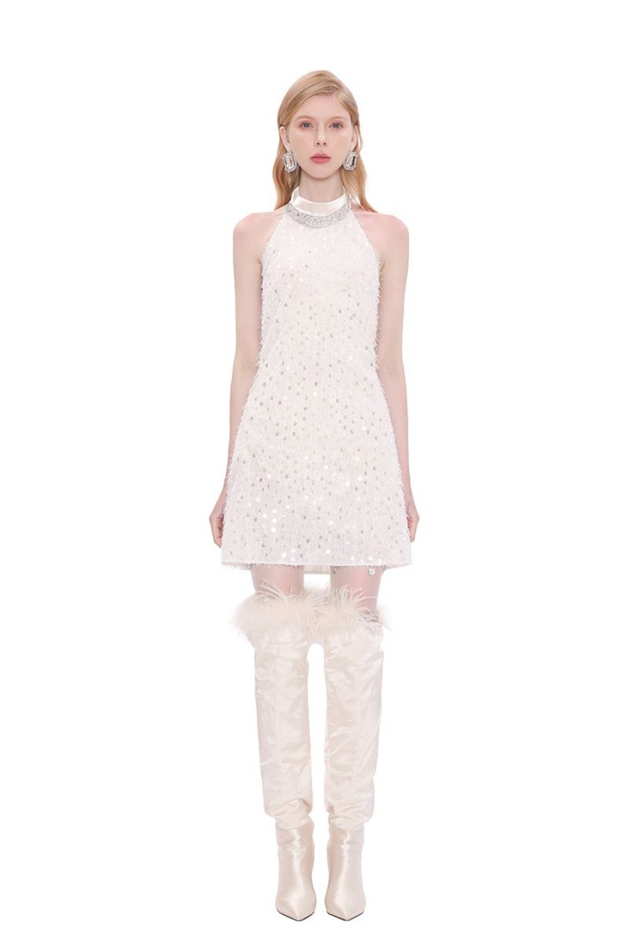 OZLANA Dresses & Sets | High Winds Textured Sparkle Halterneck Dress(Cream)